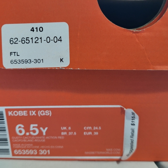 Kobe 9 Nike Dusty Cactus shoes, size 6.5y, excellent condition in original box - Picture 5 of 16
